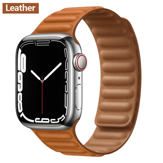 Leather Link For Apple watch band 44mm 40mm 41mm 45mm 42mm 38mm original Magnetic Loop bracelet iWatch series 3 5 4 SE 6 7 strap