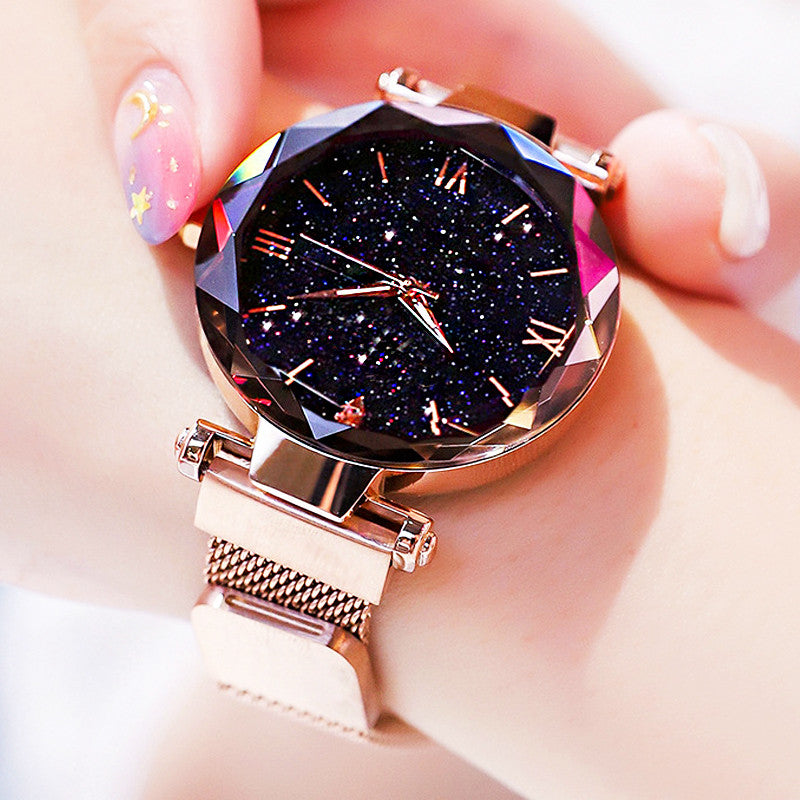 Women&#39;s Fashion Starry Sky Watches Magnet Buckle Mesh Belt Diamond Quartz Watch Women Dress Clock relogio feminino