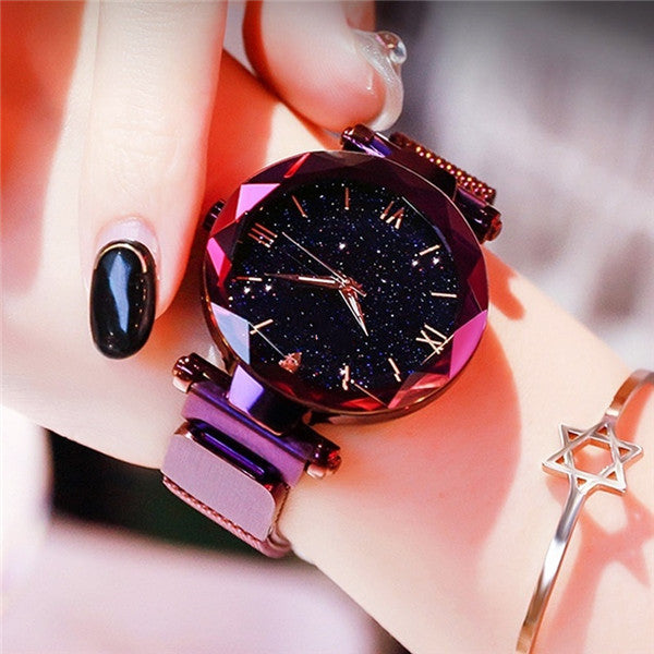 Women&#39;s Fashion Starry Sky Watches Magnet Buckle Mesh Belt Diamond Quartz Watch Women Dress Clock relogio feminino