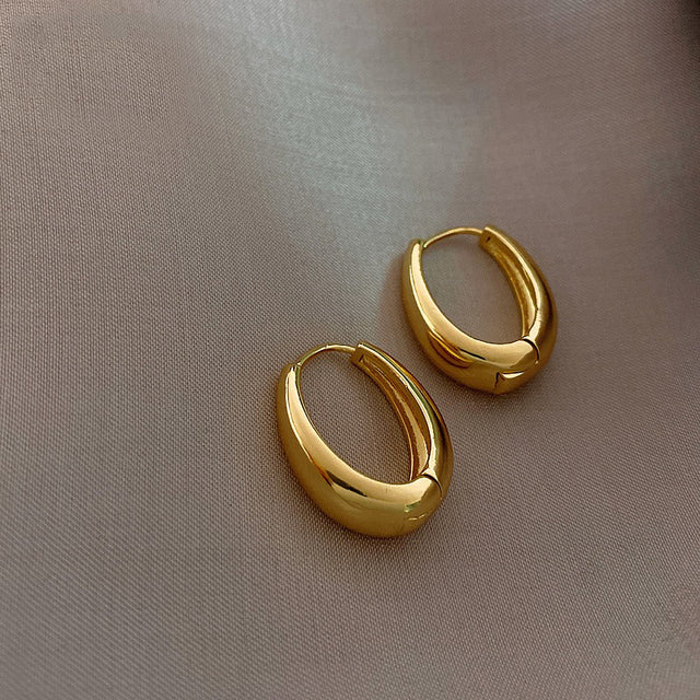 2020 New Classic Copper Alloy Smooth Metal Hoop Earrings For Woman Fashion Korean Jewelry Temperament Girl&#39;s Daily Wear Earrings