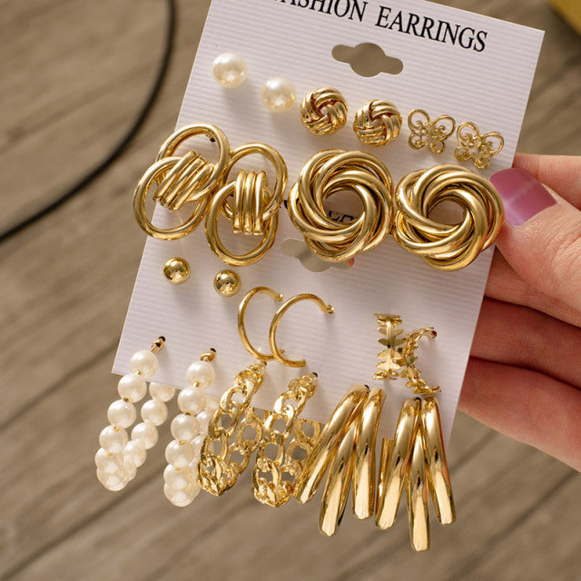 Fashion Geometric Hoop Earrings Set for Women Statement Vintage Punk Gold Metal Circle Hoop Earrings Brincos 2021 Trend Jewelry