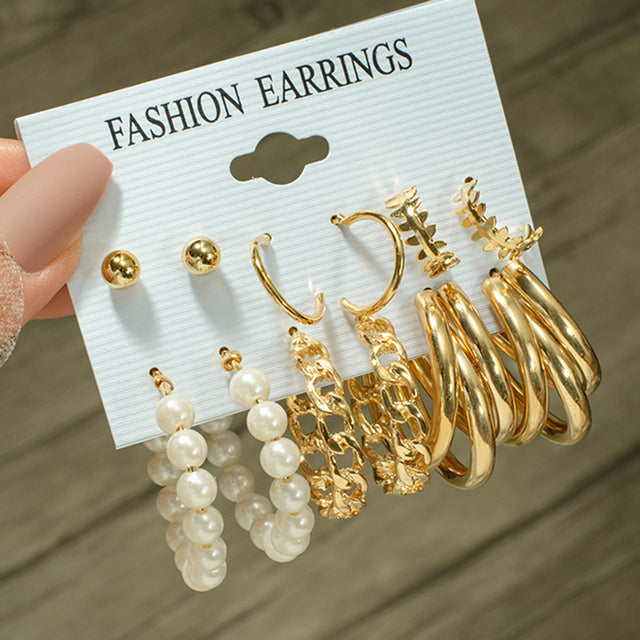 Fashion Geometric Hoop Earrings Set for Women Statement Vintage Punk Gold Metal Circle Hoop Earrings Brincos 2021 Trend Jewelry