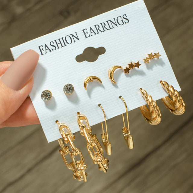 Fashion Geometric Hoop Earrings Set for Women Statement Vintage Punk Gold Metal Circle Hoop Earrings Brincos 2021 Trend Jewelry
