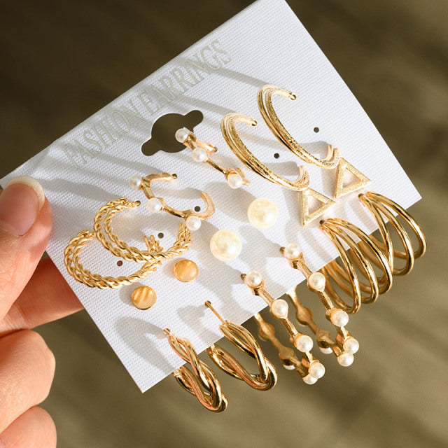 Fashion Geometric Hoop Earrings Set for Women Statement Vintage Punk Gold Metal Circle Hoop Earrings Brincos 2021 Trend Jewelry