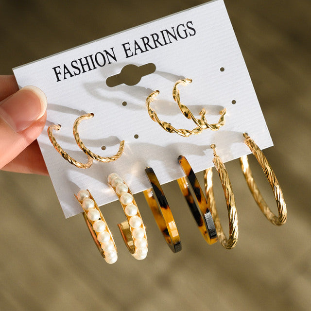 Fashion Geometric Hoop Earrings Set for Women Statement Vintage Punk Gold Metal Circle Hoop Earrings Brincos 2021 Trend Jewelry