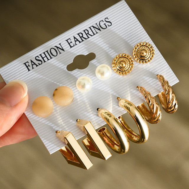 Fashion Geometric Hoop Earrings Set for Women Statement Vintage Punk Gold Metal Circle Hoop Earrings Brincos 2021 Trend Jewelry