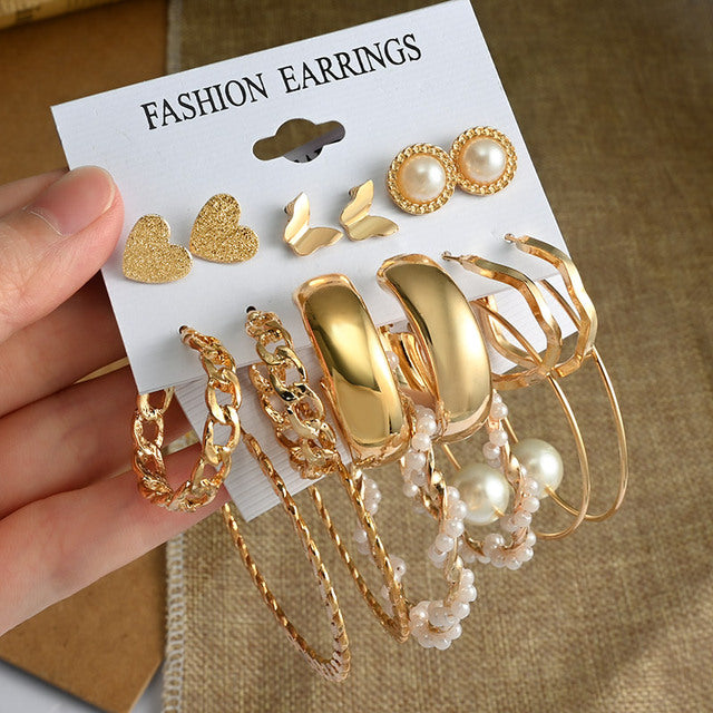 Fashion Geometric Hoop Earrings Set for Women Statement Vintage Punk Gold Metal Circle Hoop Earrings Brincos 2021 Trend Jewelry