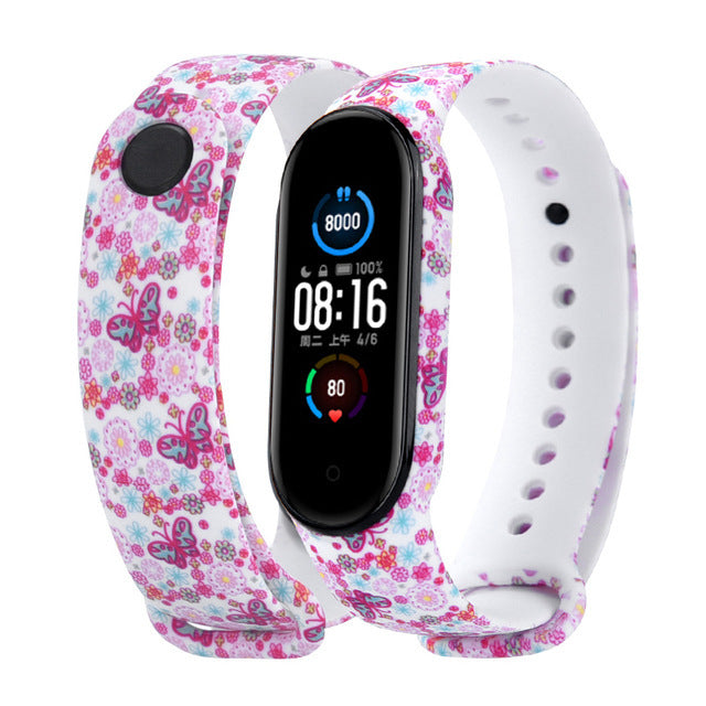 Strap For Xiaomi Mi Band 4 3 5 6 watch band Creative graffiti style Silicone bracelet replacement For XiaoMi band 4 5 Wristband