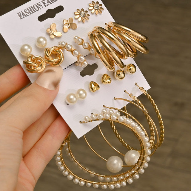 Fashion Geometric Hoop Earrings Set for Women Statement Vintage Punk Gold Metal Circle Hoop Earrings Brincos 2021 Trend Jewelry