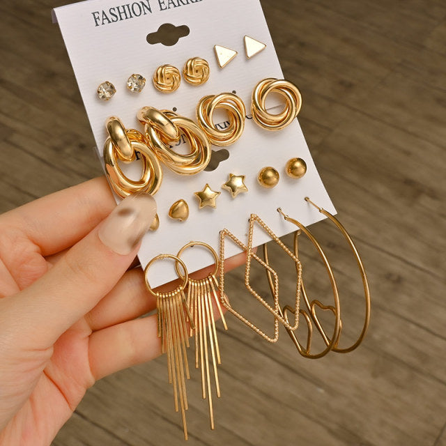 Fashion Geometric Hoop Earrings Set for Women Statement Vintage Punk Gold Metal Circle Hoop Earrings Brincos 2021 Trend Jewelry