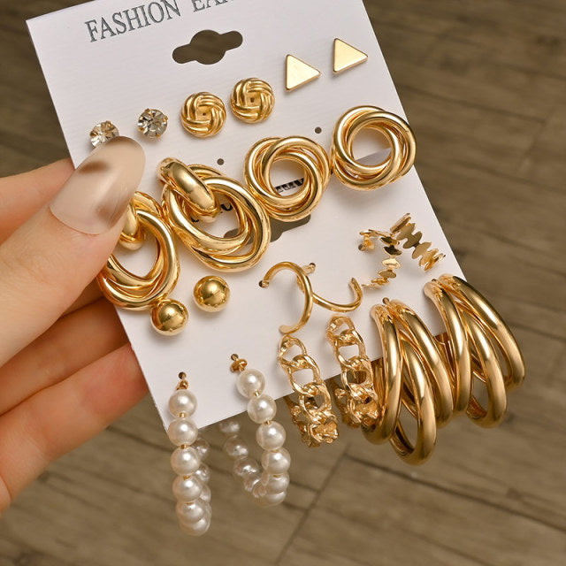 Fashion Geometric Hoop Earrings Set for Women Statement Vintage Punk Gold Metal Circle Hoop Earrings Brincos 2021 Trend Jewelry