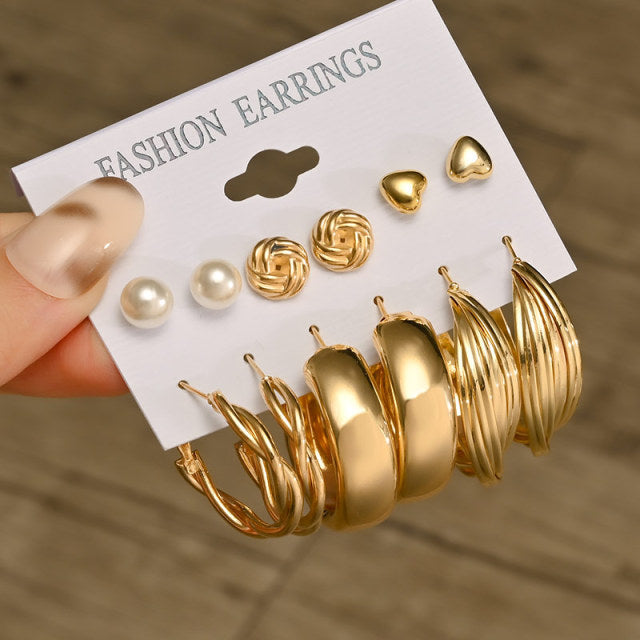 Fashion Geometric Hoop Earrings Set for Women Statement Vintage Punk Gold Metal Circle Hoop Earrings Brincos 2021 Trend Jewelry