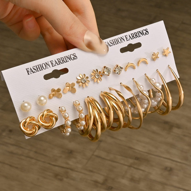 Fashion Geometric Hoop Earrings Set for Women Statement Vintage Punk Gold Metal Circle Hoop Earrings Brincos 2021 Trend Jewelry