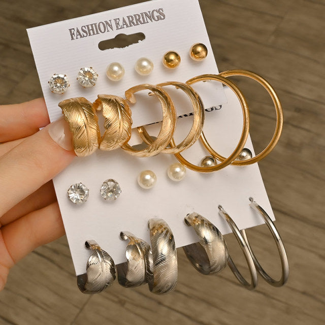 Fashion Geometric Hoop Earrings Set for Women Statement Vintage Punk Gold Metal Circle Hoop Earrings Brincos 2021 Trend Jewelry