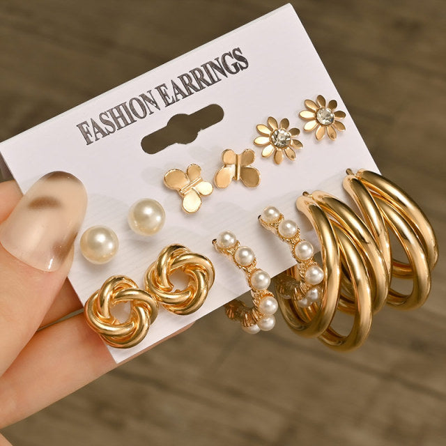 Fashion Geometric Hoop Earrings Set for Women Statement Vintage Punk Gold Metal Circle Hoop Earrings Brincos 2021 Trend Jewelry