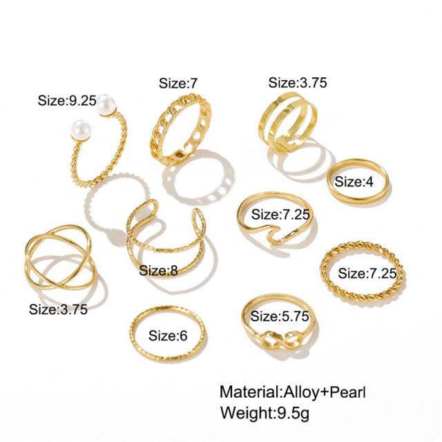 10pcs Punk Gold Wide Chain Rings Set For Women Girls Fashion Irregular Finger Thin Rings Gift 2021 Female Knuckle Jewelry Party