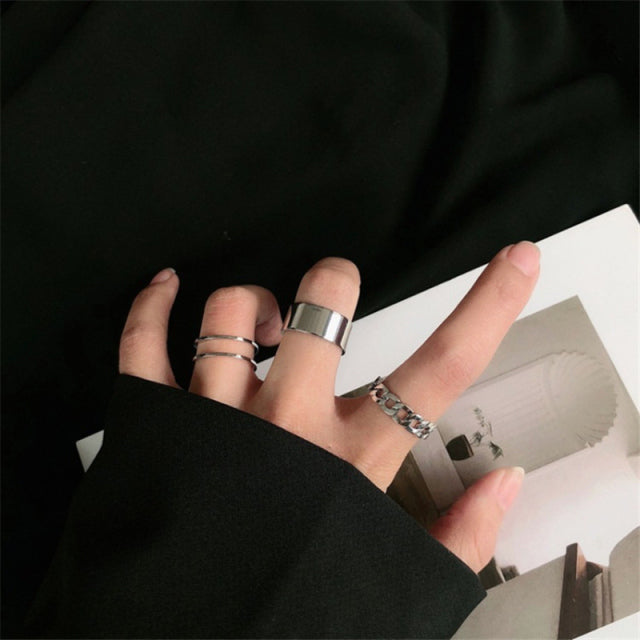 10pcs Punk Gold Wide Chain Rings Set For Women Girls Fashion Irregular Finger Thin Rings Gift 2021 Female Knuckle Jewelry Party