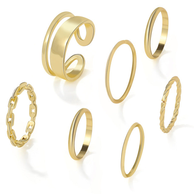 10pcs Punk Gold Wide Chain Rings Set For Women Girls Fashion Irregular Finger Thin Rings Gift 2021 Female Knuckle Jewelry Party