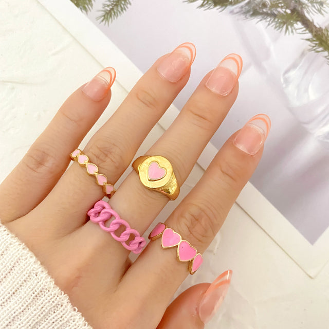 Vintage 6Pcs Green Embrace Hands Rings Set For Women Metal Paint Coating Creative INS Style Love Heart Ring Fashion Jewelry