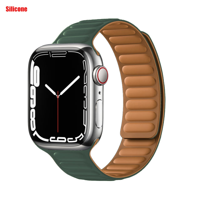 Leather Link For Apple watch band 44mm 40mm 41mm 45mm 42mm 38mm original Magnetic Loop bracelet iWatch series 3 5 4 SE 6 7 strap