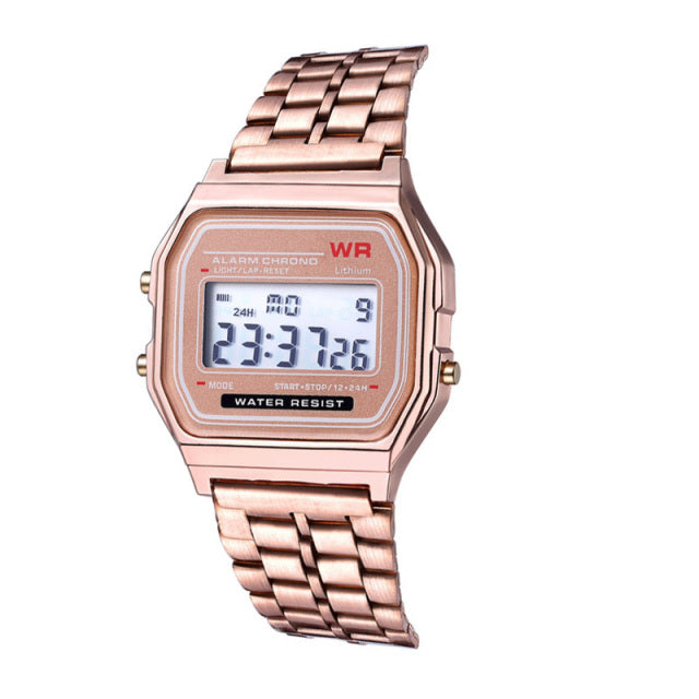 PCV/F91W Steel Strap Watch LED Digital Watch Square Women Watches Vintage Sports Military Watches Electronic Wrist Band Clock