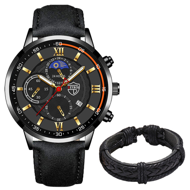 Men Sport Watch Stainless Steel Quartz Wristwatch Man Business Casual Simple Leather Bracelet Male Luminous Clock Watches