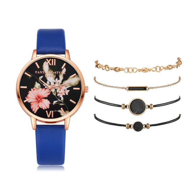 Watch Set Women 5pcs Woman Quartz Wristwatch Leather Ladies Bracelet Luxury Watch Casual Relogio Femenino Gift For Girlfriend