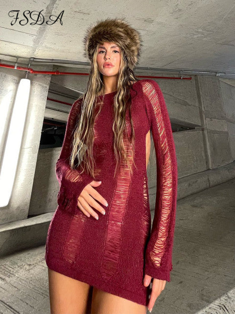 FSDA Tassel Women Dress Backless Black Long Sleeve 2022 Summer Y2K Mini Beach Bodycon Dresses Sexy Party Club Outfits