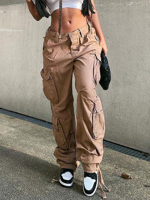 Vintage Cargo Pants  Baggy Jeans Women Fashion 90s Streetwear Pockets Wide Leg High Waist Straight Y2k Denim Trousers Overalls