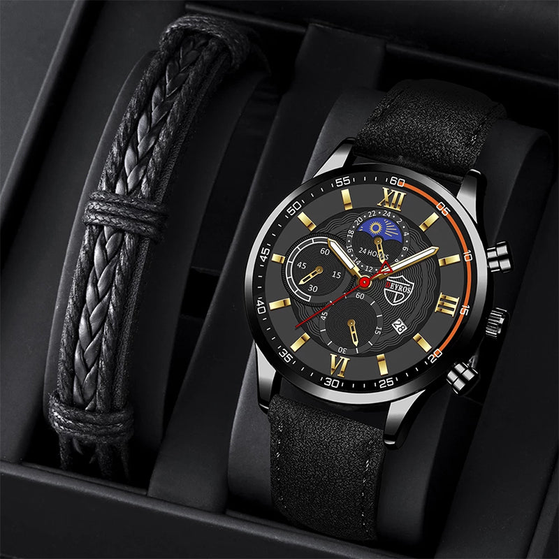 Men Sport Watch Stainless Steel Quartz Wristwatch Man Business Casual Simple Leather Bracelet Male Luminous Clock Watches