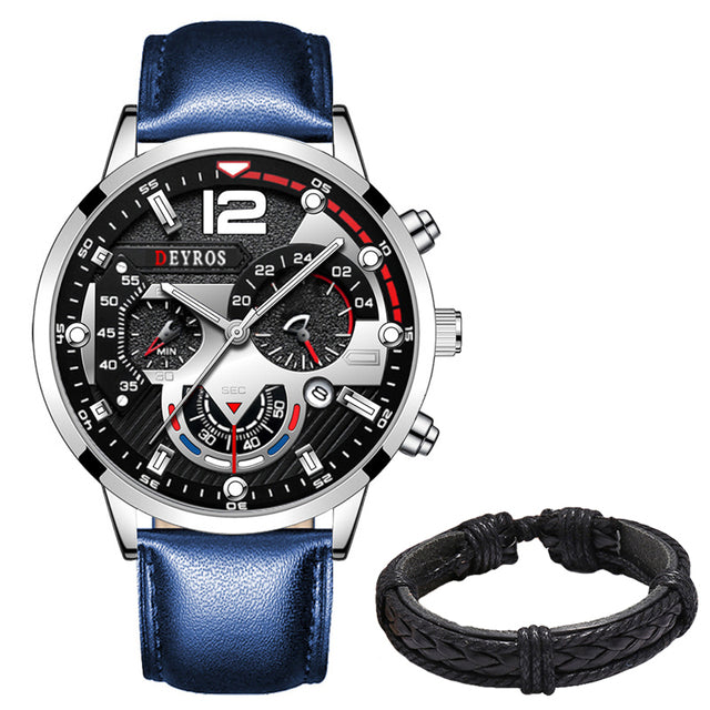 Fashion Mens Sports Watches Luxury Leather Bracelet Quartz Calendar Watch For Men Business Casual Luminous Clock reloj hombre