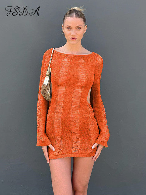 FSDA Tassel Women Dress Backless Black Long Sleeve 2022 Summer Y2K Mini Beach Bodycon Dresses Sexy Party Club Outfits