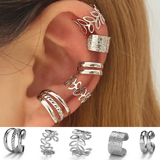 17KM Gold Leaves Ear Cuff Black Non-Piercing Ear Clips Fake Cartilage Earrings Clip Earrings For Women Men Wholesale Jewelry