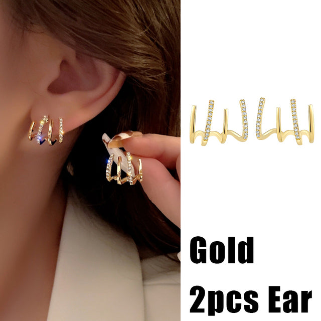 17KM Gold Leaves Ear Cuff Black Non-Piercing Ear Clips Fake Cartilage Earrings Clip Earrings For Women Men Wholesale Jewelry