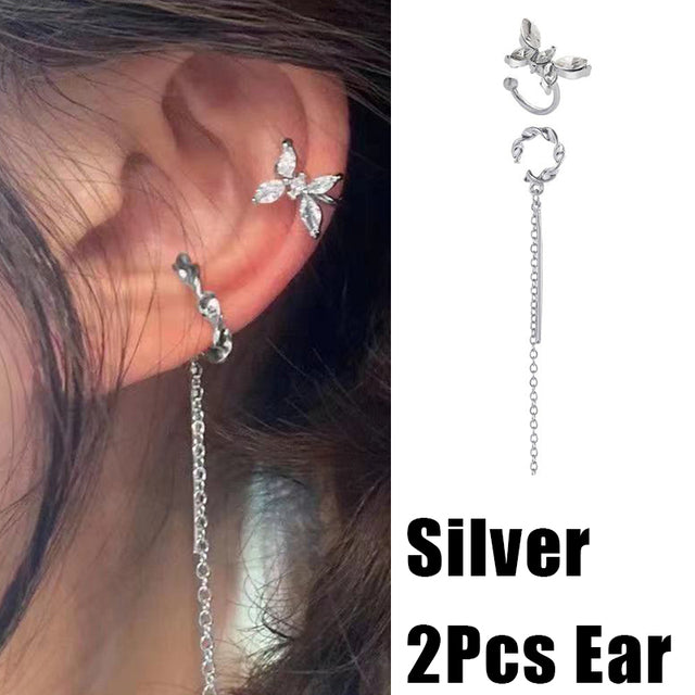 17KM Gold Leaves Ear Cuff Black Non-Piercing Ear Clips Fake Cartilage Earrings Clip Earrings For Women Men Wholesale Jewelry