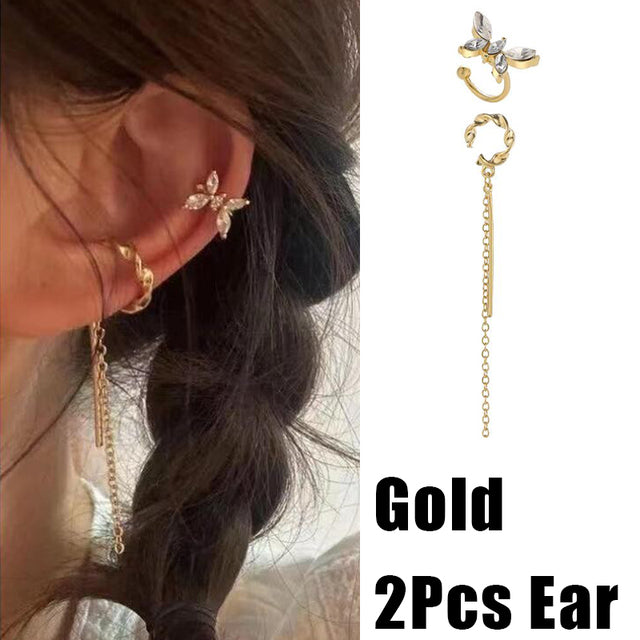17KM Gold Leaves Ear Cuff Black Non-Piercing Ear Clips Fake Cartilage Earrings Clip Earrings For Women Men Wholesale Jewelry