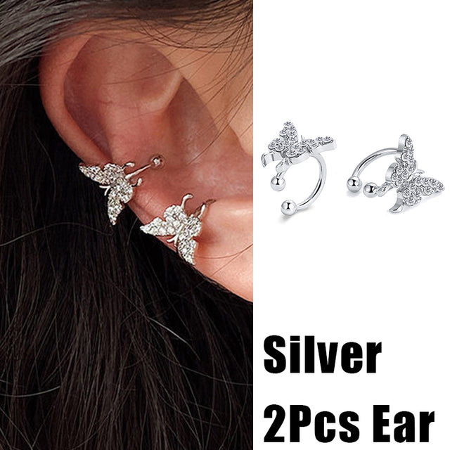17KM Gold Leaves Ear Cuff Black Non-Piercing Ear Clips Fake Cartilage Earrings Clip Earrings For Women Men Wholesale Jewelry