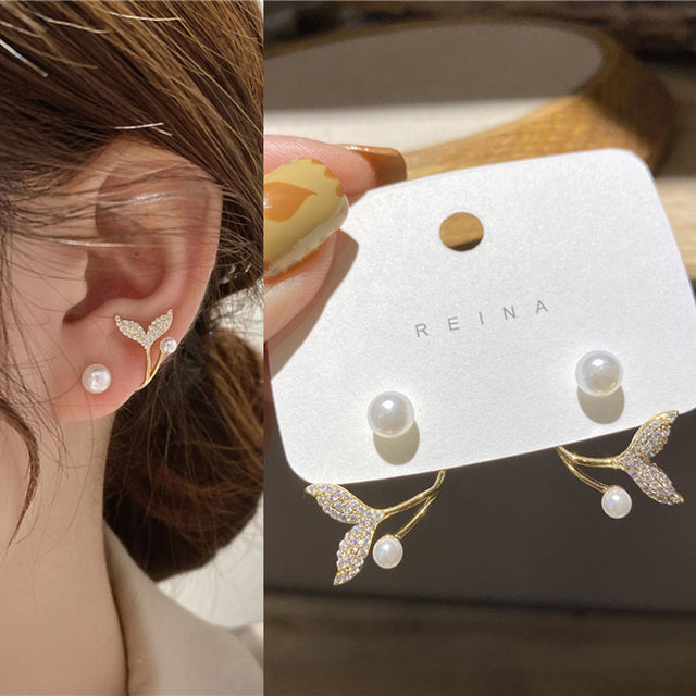 Korean Earing Claw Ear Hook Clip Earrings for Women Four-Prong Setting CZ Gold Color Ear Earrings Fashion Jewelry New Year Gift