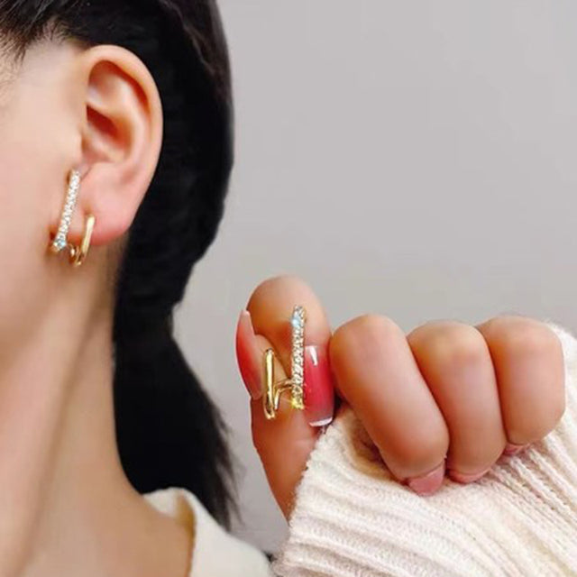 Korean Earing Claw Ear Hook Clip Earrings for Women Four-Prong Setting CZ Gold Color Ear Earrings Fashion Jewelry New Year Gift